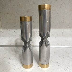 Artist David Marshall Set of 2 Candlesticks Brutalist Aluminum Heavy Brass